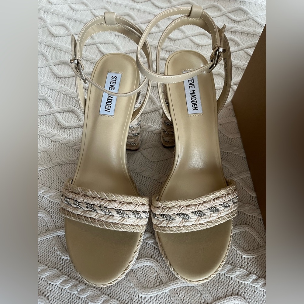 Steve Madden Cream Woven “Lucci” Platform Sandals Various Sizes - Picture 14 of 15